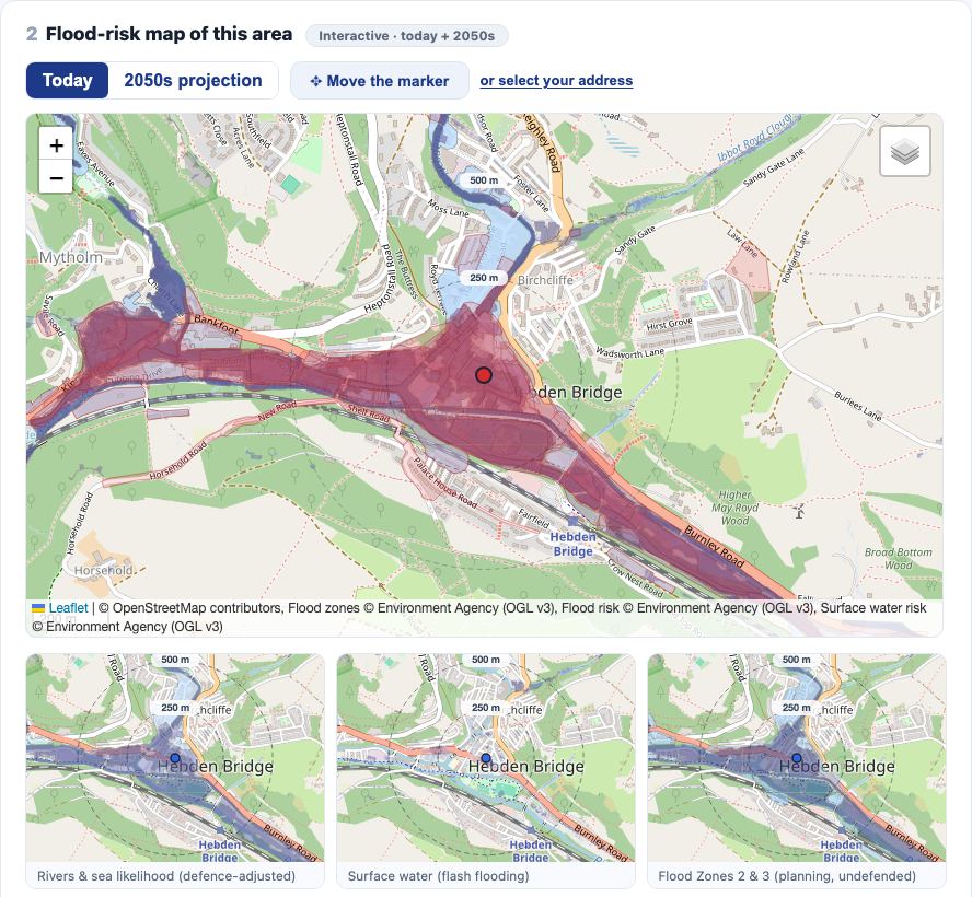 The building on the flood map — from the sample report