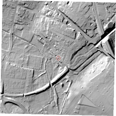 Shaded relief map of the ground around AL11SF, computed from Environment Agency LiDAR. The ground here sits at about 80 m above sea level and falls 28 m across the surrounding 800 m. Surface water reaching this point runs off ground lying to the north-north-east, 15.2 m higher.