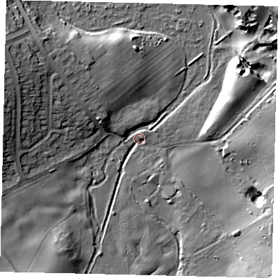 Shaded relief map of the ground around AL12HA, computed from Environment Agency LiDAR. The ground here sits at about 72 m above sea level and falls 19 m across the surrounding 800 m. Surface water reaching this point runs off ground lying to the north-east, 18.9 m higher.