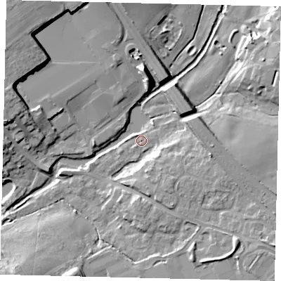 Shaded relief map of the ground around AL21AZ, computed from Environment Agency LiDAR. The ground here sits at about 66 m above sea level and falls 14 m across the surrounding 800 m. Surface water reaching this point runs off ground lying to the north-west, 0.8 m higher.