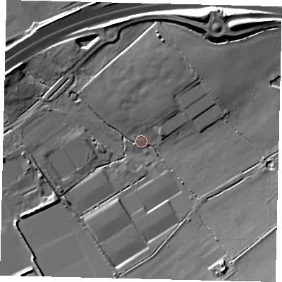 Shaded relief map of the ground around AL21BZ, computed from Environment Agency LiDAR. The ground here sits at about 70 m above sea level and falls 14 m across the surrounding 800 m. Surface water reaching this point runs off ground lying to the south-south-east, 10.5 m higher.