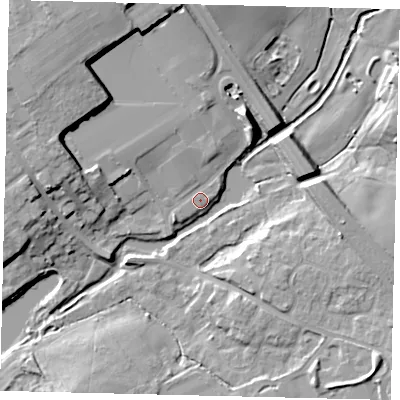 Shaded relief map of the ground around AL21DT, computed from Environment Agency LiDAR. The ground here sits at about 67 m above sea level and falls 15 m across the surrounding 800 m. Surface water reaching this point runs off ground lying to the west-north-west, 3.3 m higher.