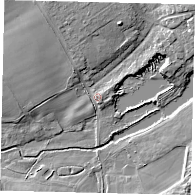 Shaded relief map of the ground around AL21LG, computed from Environment Agency LiDAR. The ground here sits at about 68 m above sea level and falls 10 m across the surrounding 800 m. Surface water reaching this point runs off ground lying to the south-south-east, 1.3 m higher.
