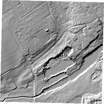 Shaded relief map of the ground around AL21LJ, computed from Environment Agency LiDAR. The ground here sits at about 67 m above sea level and falls 12 m across the surrounding 800 m. Surface water reaching this point runs off ground lying to the north-east, 8.6 m higher.