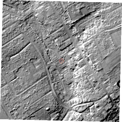 Shaded relief map of the ground around AL21RR, computed from Environment Agency LiDAR. The ground here sits at about 69 m above sea level and falls 12 m across the surrounding 800 m. Surface water reaching this point runs off ground lying to the north-east, 9.1 m higher.