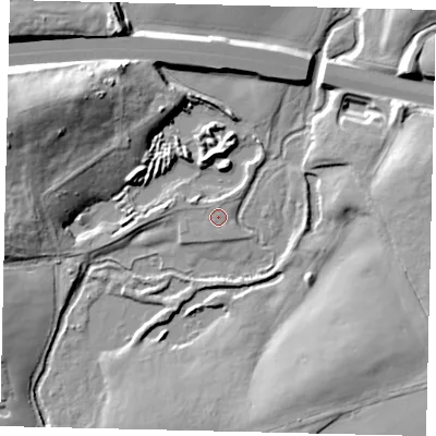 Shaded relief map of the ground around AL22DY, computed from Environment Agency LiDAR. The ground here sits at about 64 m above sea level and falls 22 m across the surrounding 800 m. Surface water reaching this point runs off ground lying to the north, 1.0 m higher.