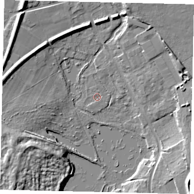 Shaded relief map of the ground around AL22LN, computed from Environment Agency LiDAR. The ground here sits at about 66 m above sea level and falls 15 m across the surrounding 800 m. Surface water reaching this point runs off ground lying to the south-east, 0.9 m higher.