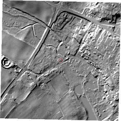 Shaded relief map of the ground around AL34SG, computed from Environment Agency LiDAR. The ground here sits at about 80 m above sea level and falls 23 m across the surrounding 800 m. Surface water reaching this point runs off ground lying to the south-west, 21.1 m higher.
