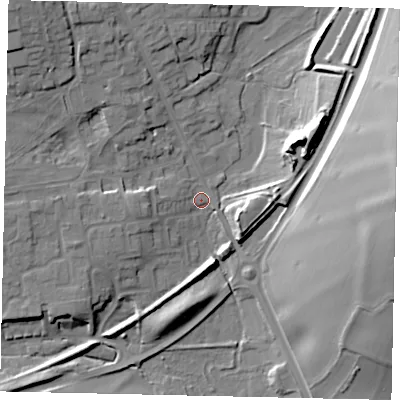 Shaded relief map of the ground around AL37LH, computed from Environment Agency LiDAR. The ground here sits at about 94 m above sea level and falls 26 m across the surrounding 800 m. Surface water reaching this point runs off ground lying to the east-north-east, 18.8 m higher.