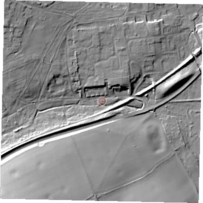 Shaded relief map of the ground around AL37NH, computed from Environment Agency LiDAR. The ground here sits at about 93 m above sea level and falls 22 m across the surrounding 800 m. Surface water reaching this point runs off ground lying to the north-west, 15.9 m higher.