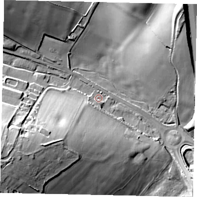 Shaded relief map of the ground around AL38HB, computed from Environment Agency LiDAR. The ground here sits at about 109 m above sea level and falls 31 m across the surrounding 800 m. Surface water reaching this point runs off ground lying to the west-south-west, 28.7 m higher.