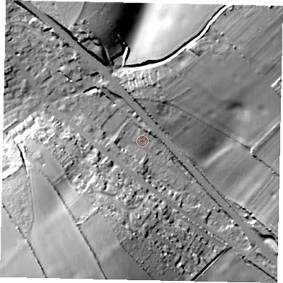 Shaded relief map of the ground around AL38JN, computed from Environment Agency LiDAR. The ground here sits at about 121 m above sea level and falls 45 m across the surrounding 800 m. Surface water reaching this point runs off ground lying to the north-east, 39.3 m higher.