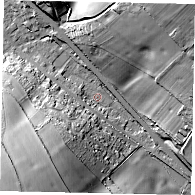 Shaded relief map of the ground around AL38JW, computed from Environment Agency LiDAR. The ground here sits at about 121 m above sea level and falls 43 m across the surrounding 800 m. Surface water reaching this point runs off ground lying to the south-west, 39.9 m higher.