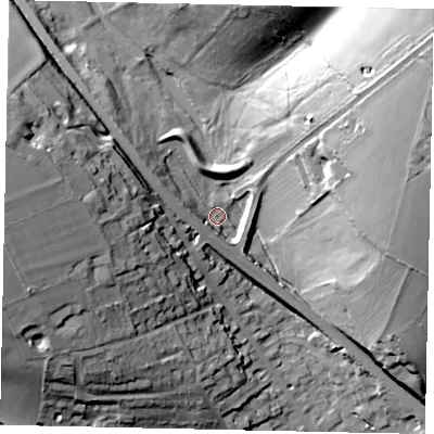 Shaded relief map of the ground around AL38PY, computed from Environment Agency LiDAR. The ground here sits at about 127 m above sea level and falls 39 m across the surrounding 800 m. Surface water reaching this point runs off ground lying to the west-north-west, 28.6 m higher.