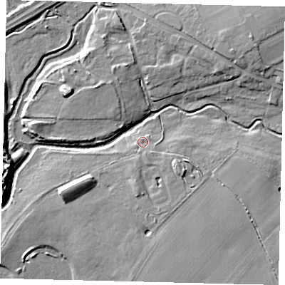 Shaded relief map of the ground around AL40NJ, computed from Environment Agency LiDAR. The ground here sits at about 71 m above sea level and falls 10 m across the surrounding 800 m. Surface water reaching this point runs off ground lying to the south, 5.0 m higher.