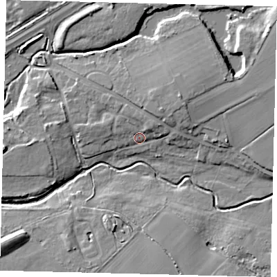 Shaded relief map of the ground around AL40NR, computed from Environment Agency LiDAR. The ground here sits at about 72 m above sea level and falls 10 m across the surrounding 800 m. Surface water reaching this point runs off ground lying to the north-east, 3.8 m higher.