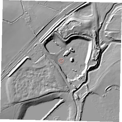 Shaded relief map of the ground around AL40RY, computed from Environment Agency LiDAR. The ground here sits at about 66 m above sea level and falls 15 m across the surrounding 800 m. Surface water reaching this point runs off ground lying to the east, 7.8 m higher.