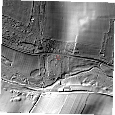 Shaded relief map of the ground around AL48HW, computed from Environment Agency LiDAR. The ground here sits at about 84 m above sea level and falls 32 m across the surrounding 800 m. Surface water reaching this point runs off ground lying to the north-west, 8.9 m higher.