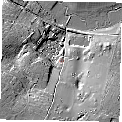 Shaded relief map of the ground around AL55UN, computed from Environment Agency LiDAR. The ground here sits at about 100 m above sea level and falls 43 m across the surrounding 800 m. Surface water reaching this point runs off ground lying to the south-south-west, 24.9 m higher.