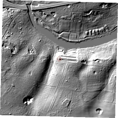 Shaded relief map of the ground around AL95PJ, computed from Environment Agency LiDAR. The ground here sits at about 74 m above sea level and falls 29 m across the surrounding 800 m. Surface water reaching this point runs off ground lying to the south-east, 8.4 m higher.