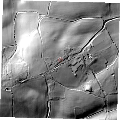 Shaded relief map of the ground around AL96AZ, computed from Environment Agency LiDAR. The ground here sits at about 94 m above sea level and falls 44 m across the surrounding 800 m. Surface water reaching this point runs off ground lying to the west-north-west, 4.0 m higher.
