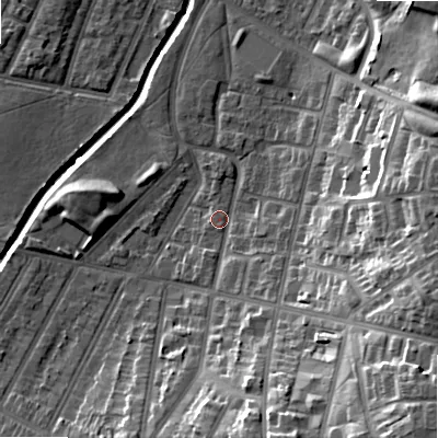 Shaded relief map of the ground around B129EX, computed from Environment Agency LiDAR. The ground here sits at about 109 m above sea level and falls 29 m across the surrounding 800 m. Surface water reaching this point runs off ground lying to the south-east, 23.1 m higher.