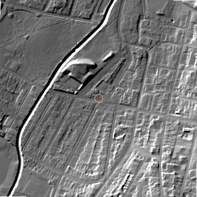 Shaded relief map of the ground around B129LH, computed from Environment Agency LiDAR. The ground here sits at about 109 m above sea level and falls 28 m across the surrounding 800 m. Surface water reaching this point runs off ground lying to the south-south-east, 20.9 m higher.