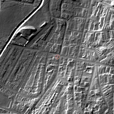 Shaded relief map of the ground around B129LX, computed from Environment Agency LiDAR. The ground here sits at about 110 m above sea level and falls 31 m across the surrounding 800 m. Surface water reaching this point runs off ground lying to the south-south-east, 11.0 m higher.
