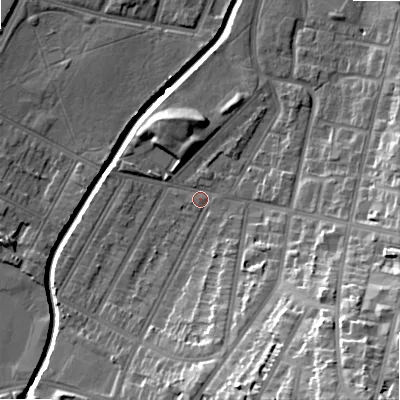Shaded relief map of the ground around B129LY, computed from Environment Agency LiDAR. The ground here sits at about 109 m above sea level and falls 29 m across the surrounding 800 m. Surface water reaching this point runs off ground lying to the south-east, 21.3 m higher.