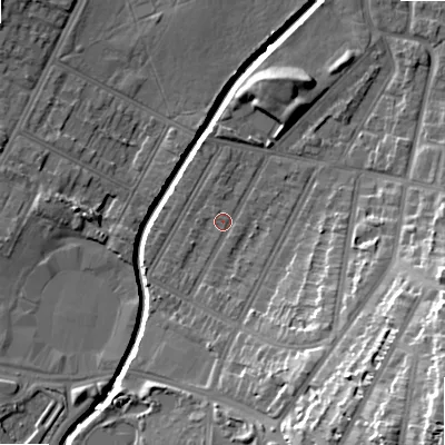 Shaded relief map of the ground around B129NG, computed from Environment Agency LiDAR. The ground here sits at about 109 m above sea level and falls 28 m across the surrounding 800 m. Surface water reaching this point runs off ground lying to the south-south-east, 8.3 m higher.