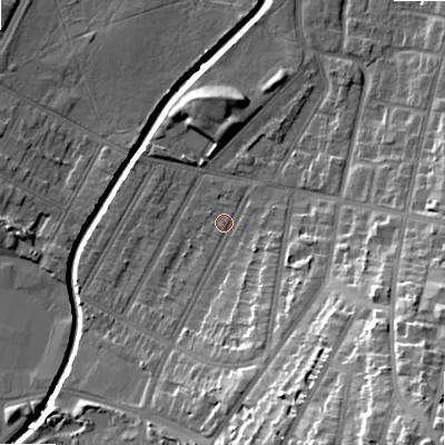 Shaded relief map of the ground around B129NH, computed from Environment Agency LiDAR. The ground here sits at about 109 m above sea level and falls 31 m across the surrounding 800 m. Surface water reaching this point runs off ground lying to the south, 10.6 m higher.