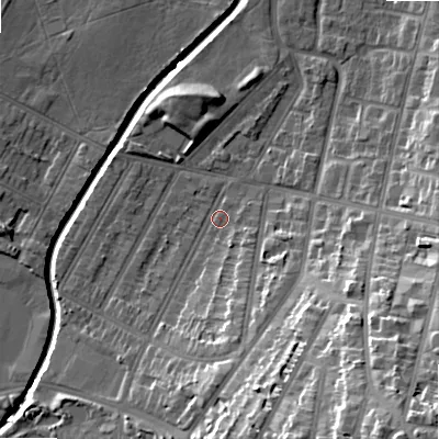 Shaded relief map of the ground around B129NN, computed from Environment Agency LiDAR. The ground here sits at about 109 m above sea level and falls 31 m across the surrounding 800 m. Surface water reaching this point runs off ground lying to the south, 10.9 m higher.