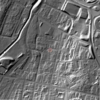 Shaded relief map of the ground around B129TB, computed from Environment Agency LiDAR. The ground here sits at about 109 m above sea level and falls 28 m across the surrounding 800 m. Surface water reaching this point runs off ground lying to the south-east, 22.0 m higher.