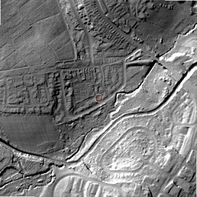 Shaded relief map of the ground around B145AN, computed from Environment Agency LiDAR. The ground here sits at about 137 m above sea level and falls 31 m across the surrounding 800 m. Surface water reaching this point runs off ground lying to the south-south-east, 28.8 m higher.