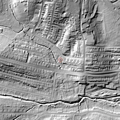 Shaded relief map of the ground around B170QF, computed from Environment Agency LiDAR. The ground here sits at about 137 m above sea level and falls 38 m across the surrounding 800 m. Surface water reaching this point runs off ground lying to the north, 34.9 m higher.