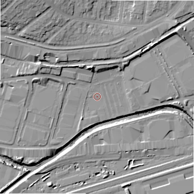 Shaded relief map of the ground around B248DD, computed from Environment Agency LiDAR. The ground here sits at about 89 m above sea level and falls 22 m across the surrounding 800 m. Surface water reaching this point runs off ground lying to the north-west, 5.2 m higher.