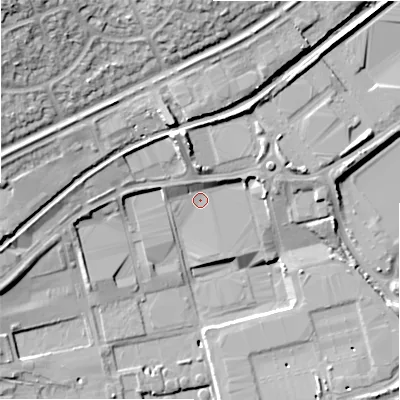 Shaded relief map of the ground around B249QR, computed from Environment Agency LiDAR. The ground here sits at about 88 m above sea level and falls 21 m across the surrounding 800 m. Surface water reaching this point runs off ground lying to the north, 8.1 m higher.