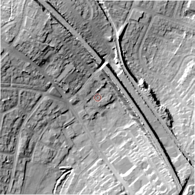 Shaded relief map of the ground around B276PB, computed from Environment Agency LiDAR. The ground here sits at about 112 m above sea level and falls 22 m across the surrounding 800 m. Surface water reaching this point runs off ground lying to the north-west, 11.8 m higher.