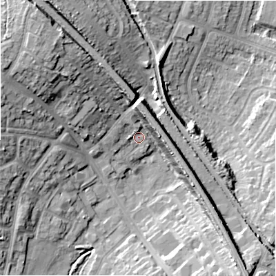 Shaded relief map of the ground around B276PD, computed from Environment Agency LiDAR. The ground here sits at about 112 m above sea level and falls 22 m across the surrounding 800 m. Surface water reaching this point runs off ground lying to the north-west, 17.8 m higher.