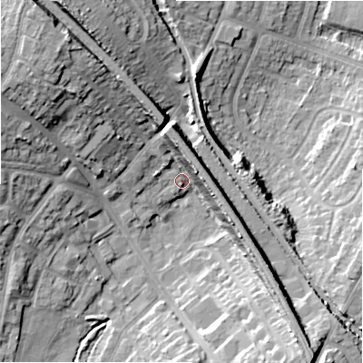 Shaded relief map of the ground around B276PE, computed from Environment Agency LiDAR. The ground here sits at about 112 m above sea level and falls 22 m across the surrounding 800 m. Surface water reaching this point runs off ground lying to the north-west, 18.5 m higher.