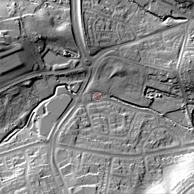 Shaded relief map of the ground around B295UT, computed from Environment Agency LiDAR. The ground here sits at about 147 m above sea level and falls 29 m across the surrounding 800 m. Surface water reaching this point runs off ground lying to the west-north-west, 22.2 m higher.