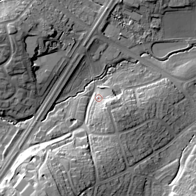 Shaded relief map of the ground around B301QR, computed from Environment Agency LiDAR. The ground here sits at about 139 m above sea level and falls 29 m across the surrounding 800 m. Surface water reaching this point runs off ground lying to the south-south-west, 23.4 m higher.