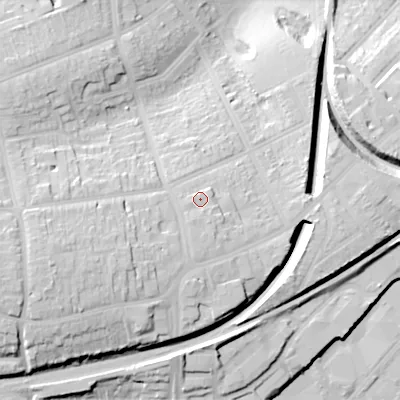 Shaded relief map of the ground around B302LU, computed from Environment Agency LiDAR. The ground here sits at about 156 m above sea level and falls 27 m across the surrounding 800 m. Surface water reaching this point runs off ground lying to the south, 2.0 m higher.