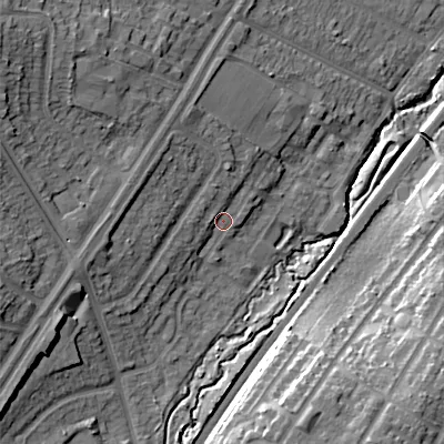 Shaded relief map of the ground around B312GB, computed from Environment Agency LiDAR. The ground here sits at about 162 m above sea level and falls 23 m across the surrounding 800 m. Surface water reaching this point runs off ground lying to the west-south-west, 10.6 m higher.