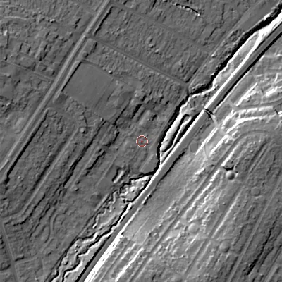 Shaded relief map of the ground around B312PQ, computed from Environment Agency LiDAR. The ground here sits at about 160 m above sea level and falls 23 m across the surrounding 800 m. Surface water reaching this point runs off ground lying to the west, 6.0 m higher.