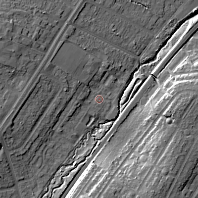 Shaded relief map of the ground around B312PW, computed from Environment Agency LiDAR. The ground here sits at about 160 m above sea level and falls 24 m across the surrounding 800 m. Surface water reaching this point runs off ground lying to the west-north-west, 5.7 m higher.