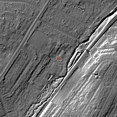 Shaded relief map of the ground around B312PX, computed from Environment Agency LiDAR. The ground here sits at about 160 m above sea level and falls 22 m across the surrounding 800 m. Surface water reaching this point runs off ground lying to the west-north-west, 4.9 m higher.