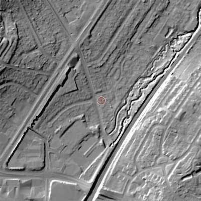 Shaded relief map of the ground around B312SE, computed from Environment Agency LiDAR. The ground here sits at about 164 m above sea level and falls 30 m across the surrounding 800 m. Surface water reaching this point runs off ground lying to the west, 9.2 m higher.
