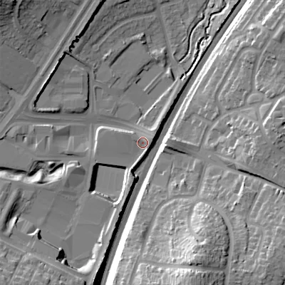 Shaded relief map of the ground around B312UT, computed from Environment Agency LiDAR. The ground here sits at about 168 m above sea level and falls 29 m across the surrounding 800 m. Surface water reaching this point runs off ground lying to the south-west, 17.0 m higher.