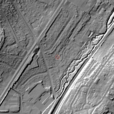 Shaded relief map of the ground around B312YT, computed from Environment Agency LiDAR. The ground here sits at about 163 m above sea level and falls 29 m across the surrounding 800 m. Surface water reaching this point runs off ground lying to the north-west, 3.4 m higher.